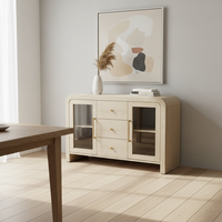 Buffet de salon, console avec trois tiroirs centraux et deux portes latérales vitrées, design moderne, meubles pour la maison