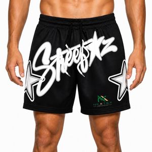 Shorts de sport pour homme personnalisés, imprimé graffiti étoile, séchage rapide, respirants, en polyester, pour l'été, le basketball et le streetwear - Product Image 1