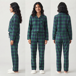 Ensemble de pyjama à carreaux pour femmes, manches longues, boutonné, pantalon à cordon de serrage, décontracté, 100% coton, vêtements de nuit d'hiver, coupe régulière - Product Image 4