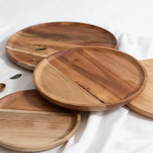 Assiettes de service rondes en bois massif pour fruits, desserts et décoration de table - Product Image 2