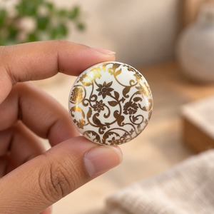 SHUBHAM Decorative <b>Ceramic</b> Cabinet <b>Knob</b> with Gold Floral Design Round <b>Drawer</b> Pull Handle for Wardrobe Dresser Furniture - Product Image 1