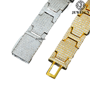 Jewelux 22K Gold Plated Diamond <b>Bracelet</b> Round Brilliant Cut Micro Insert Geometric Link Unisex Luxury Chain <b>Bracelet</b> - Product Image 4