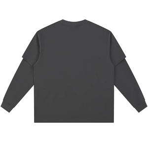 T-shirt à manches longues pour homme, 100% coton, 310 GSM, effet superposé, couleur unie, avec poche, pour l'automne, impression personnalisée, style universitaire - Product Image 6