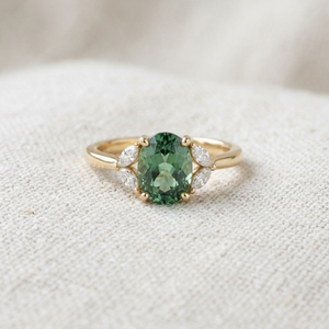 14K Solid Gold Oval Green Gemstone <b>Ring</b> Pear Shape Diamond Accent Prong <b>Set</b> Wedding Jewelry <b>for</b> <b>Women</b> - Product Image 3
