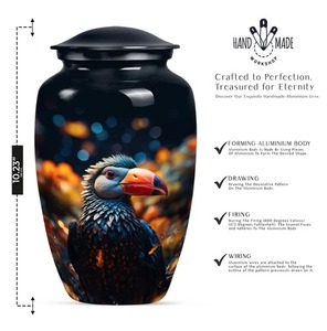 Urne funéraire en aluminium noir grand format, design Toucan, pour cendres d'adultes, finition polie miroir, avec sac en velours offert – Meilleures ventes - Product Image 6