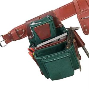 Heavy Duty <b>Tool</b> <b>Belt</b> With Multiple Pockets Green And Brown Leather Construction Work Gear Storage For <b>Tools</b> And Equipment - Product Image 5