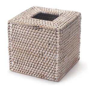 Couverture de boîte à mouchoirs carrée en rotin blanchi support en osier en bois tissé à la main pour une recharge facile décor de maison et de bureau - Product Image 1