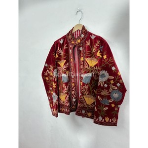 Pure Velvet Quilted Jacket with Uzbek Floral Embroidery Cotton Lining Boho Chic Women's Casual Spring/Autumn/Winter Jacket - Product Image 4