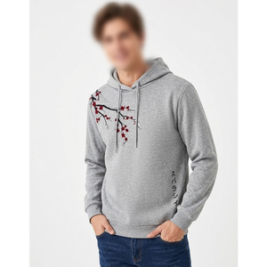 Sudadera con Capucha Extra Grande Gris Unisex, Sudadera con Estampado Floral, Informal, de Algodón, para Otoño - Product Image 3