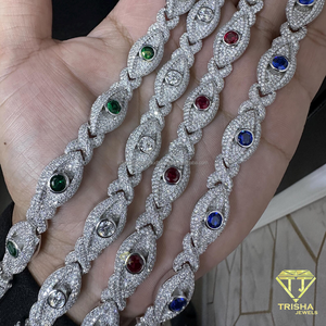 Premium Iced Out Moissanite Diamond Hip Hop Tennis <b>Bracelet</b> in 925 Silver with Marquise Shape Links and Round <b>Gemstone</b> Centers - Product Image 3
