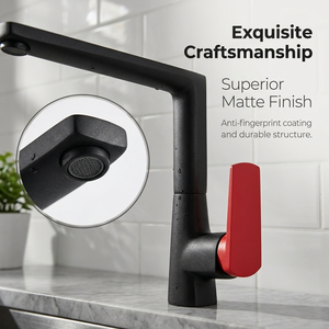 Kitchen Faucet Matte Black <strong>Square</strong> Rotating Single Handle Red Design Home Mixer Farmhouse Sink <strong>Tap</strong> Modern - Product Image 2