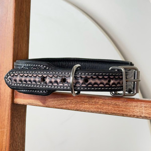 Durable Pet Accessories Genuine Leather Dog Collar with Metal Buckle & D-<b>ring</b> Eco-friendly Luxury Hand Tooled Leather Pet Collar - Product Image 5