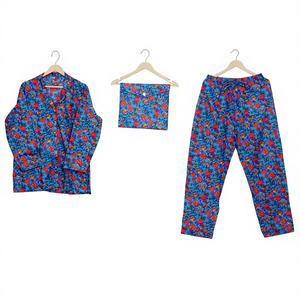 Venta al por mayor de ropa de dormir de verano de manga corta cómoda para mujer diseño clásico conjunto de dos piezas con bolsa 100% Pijama largo de algodón - Product Image 1