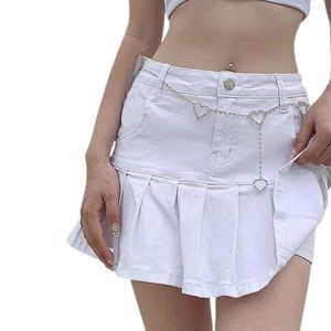 Jupe en jean plissée taille haute délavée style Harajuku pour femme avec ceinture - Product Image 5