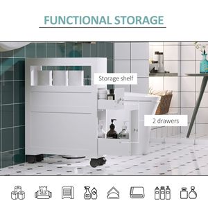 Mobiletto da Bagno Minimalista Bianco con 2 Cassetti, Ripiano e Ruote per Risparmiare Spazio in Casa/Camera da Letto - Product Image 6