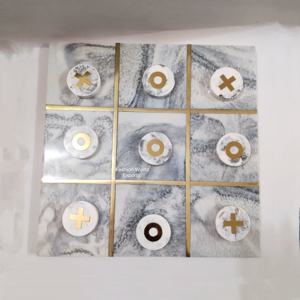 เกมติ๊กแท็กโทเรซิ่นหินอ่อนสุดหรู พร้อมกริดฝังทอง ของตกแต่งโต๊ะกาแฟ เกมกระดานสำหรับตกแต่งบ้านสไตล์โมเดิร์น ของขวัญสุดพิเศษ - Product Image 5