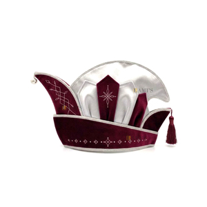 Chapeau de prince en satin brodé de qualité supérieure avec garniture argentée et pompon, motif personnalisé, toutes saisons, pour festivals et carnavals, chapeau de mode - Product Image 1