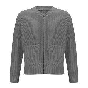 Cardigan gris en coton pour homme, col rond, manches longues, couleur unie, fermeture éclair, coupe classique, anti-boulochage, poche avant, idéal pour l'automne - Product Image 1