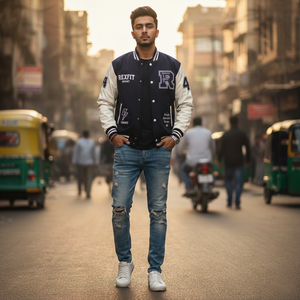 เสื้อแจ็คเก็ตวาร์ซิตี้ RexFit Sport Premium รุ่นสั่งทำพิเศษสำหรับผู้ชาย แบบ Letterman เบสบอล บอมเบอร์ ตัวเสื้อทำจากผ้าขนสัตว์ แขนเสื้อทำจากหนัง ผลิตตามแบบ OEM - Product Image 3