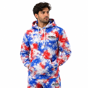 Sweat-shirt à capuche pour homme RONAL SPORTS, imprimé rouge, bleu et blanc, coupe classique, pull décontracté avec poche avant et capuche à cordon - Product Image 3