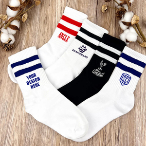 Chaussettes mi-mollet côtelées pour femmes, écologiques, antidérapantes, pour le yoga et usage quotidien, avec broderie de lettres, rayées, respirantes, à manchette rapide - Product Image 2