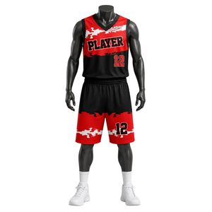 <b>Red</b> Black White Sublimation Basketball Jersey and Shorts Set Team Uniforms Comfortable Breathable Gym Sportswear Training Outfit - Product Image 2