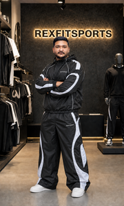 REXFIT SPORTS 2026 Ensemble de survêtement personnalisé en nylon pour homme, veste coupe-vent et pantalon noir et blanc, vêtements de sport, streetwear, vente en gros - Product Image 4