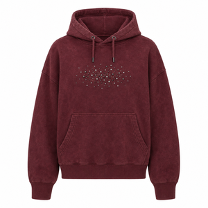 Premium Custom <b>Burgundy</b> Acid Wash Rhinestone <b>Hoodie</b> <b>Men</b> Regular Fit Pullover Cotton Fleece Streetwear Pocket Anti-Wrinkle Winter - Product Image 1