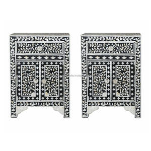 Nuevo taburete lateral con incrustaciones de hueso de diseño de lujo indio, tapa de madera moderna hecha a mano con Color negro para dormitorio o sala de estar - Product Image 1