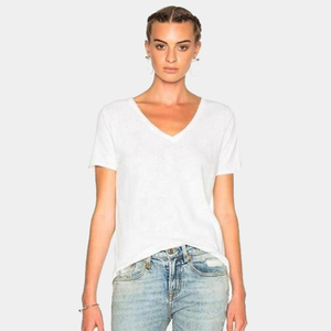 Camiseta Orgánica de Manga Corta con Cuello en V para Mujer, Logotipo Personalizado, Servicio OEM, Algodón Transpirable de Secado Rápido para Verano - Product Image 4