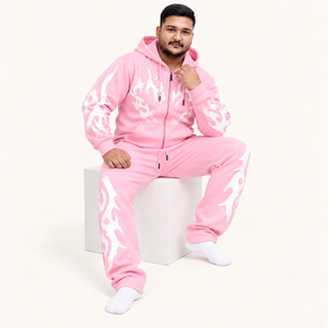 Custom Men's Flame <b>Graphic</b> Tracksuit Screen Printed <b>Zip</b> <b>Up</b> <b>Hoodie</b> Sweatpants Set Oversized Streetwear Private Label OEM - Product Image 4