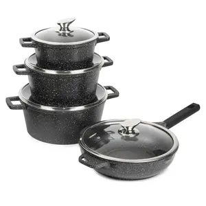 8pcs Black Cookware Sets Granite Casserole Of Pots Non Stick Pans