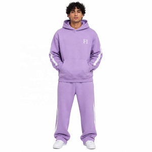 Ensemble de sweats à capuche unisexes en polaire oversize, style streetwear décontracté, avec épaules tombantes et logo imprimé sur le devant, survêtement, vente en gros - Product Image 1