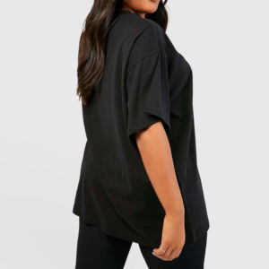Camiseta de Algodón Negra Extra Grande para Mujer, Cuello Redondo, Hombros Caídos, Corte Holgado, Manga Corta, Color Sólido, para Todas las Temporadas, Estilo Casual - Product Image 6