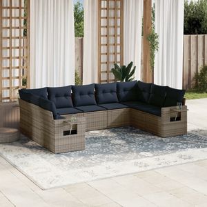 Set di divani da giardino in polyrattan grigio da 9 pezzi con cuscini, collezione di mobili da giardino - Product Image 1