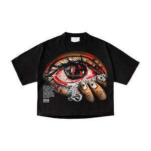 Camiseta personalizada para hombre con estampado de diamantes de imitación, de algodón grueso, estilo urbano, corte holgado, vintage, con lavado ácido y gráfico. - Product Image 2