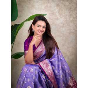 ผ้าไหมทอซารีลายลาเวนเดอร์ แบรนด์อีลิท วีฟส์ น้ำหนัก 650 กรัม เสื้อผ้าอินเดียและปากีสถาน - Product Image 5