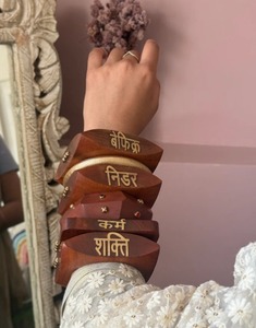 Exclusive Handmade Artificial Craft Emporium Exports Sangria Set 3 <b>Wooden</b> Bangles Featuring Hand Carved <b>Wooden</b> Bracelets Hand - Product Image 3