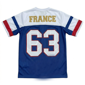 Maillot de football France unisexe, imprimé sublimé drapeau, 100% polyester mesh, manches courtes, col en V, séchage rapide, respirant, pour l'été - Product Image 4
