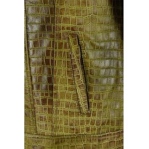 Men's Green Embossed Crocodile PU Leather <b>Jacket</b> Turn-down Collar Button Closure Casual Autumn Wear Regular Sleeve - Product Image 6