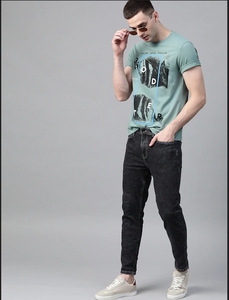 T-shirt décontracté à manches courtes vert clair pour homme, en coton popeline tricoté respirant, idéal pour l'été - Product Image 3