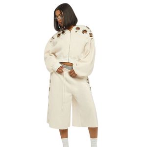 Sudadera con capucha de otoño para mujer, talla grande, con cremallera, estilo bordado de pedrería, personalizada, vintage, con ojales metálicos - Product Image 6