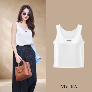 Camiseta sin Mangas de Satén Blanco para Mujer, Cuello Redondo, Tejido Minimalista, Transpirable, Ropa Casual de Verano HELENA - Product Image 1