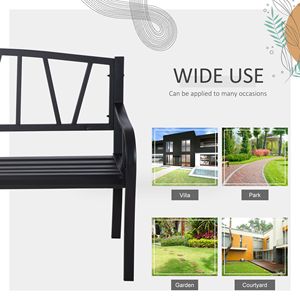 Divanetto da Giardino Ergonomico a 2 Posti in Metallo, Panchina Decorativa da Esterno con Schienale e Braccioli - Product Image 6