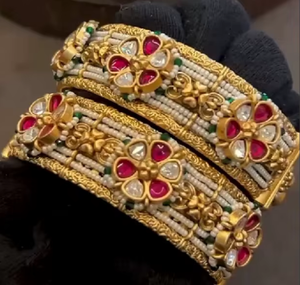Stunning Rajwadi Brass Gold Plated Moissanite Best Quality Two Sets of Openable Bangles for Wedding Festival Wear for Women - Product Image 2