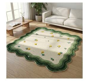 Alfombra de Lana 100% Nueva de Nueva Zelanda, Hecha a Mano, con Borde Festoneado y Diseño Floral Botánico Tallado en 3D, Forma Irregular - Product Image 2