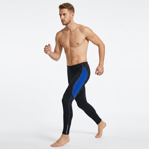 Men's Full Length Compression Leggings Solid Color Blue Panel <b>Spandex</b> Nylon Elastic Waist <b>Pants</b> - Product Image 3