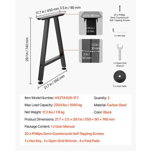 Pieds de meubles en acier trapézoïdal robustes, 29,1 po de hauteur x 21,7 po de largeur, charge maximale de 2204 lb, conception modulaire, montage facile pour l'ameublement - Product Image 5