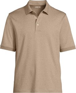Lands' End <b>Men's</b> <b>Khaki</b> Short Sleeve Pique <b>Polo</b> <b>Shirt</b> Breathable Casual Regular Fit Solid Color Knitted Design - Product Image 1
