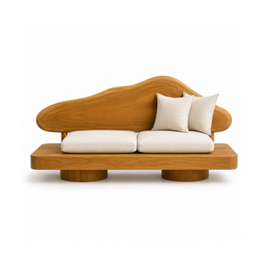 ARTERRA Luxury Eco-Friendly Durable Teak Wood <b>Sofa</b> Modern Three Seat Upholstered <b>Foam</b>-Filled Armless Semicircular Living Room - Product Image 1